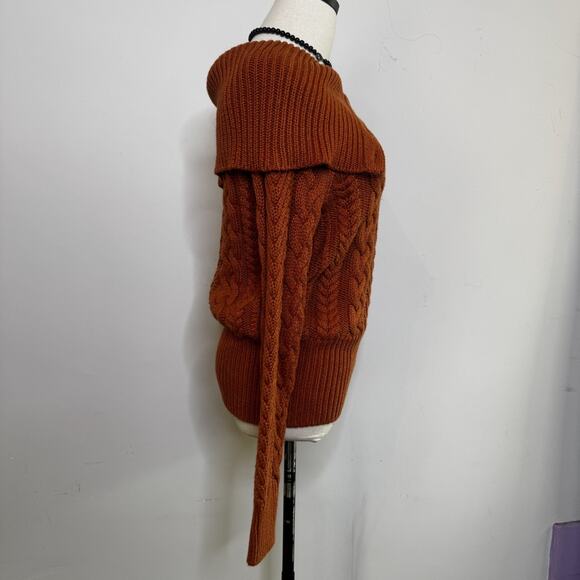 Vintage Y2K Rust Chunky Cable Knit Sweater Off The Shoulder Bardot Prep Cute S - Picture 4 of 7